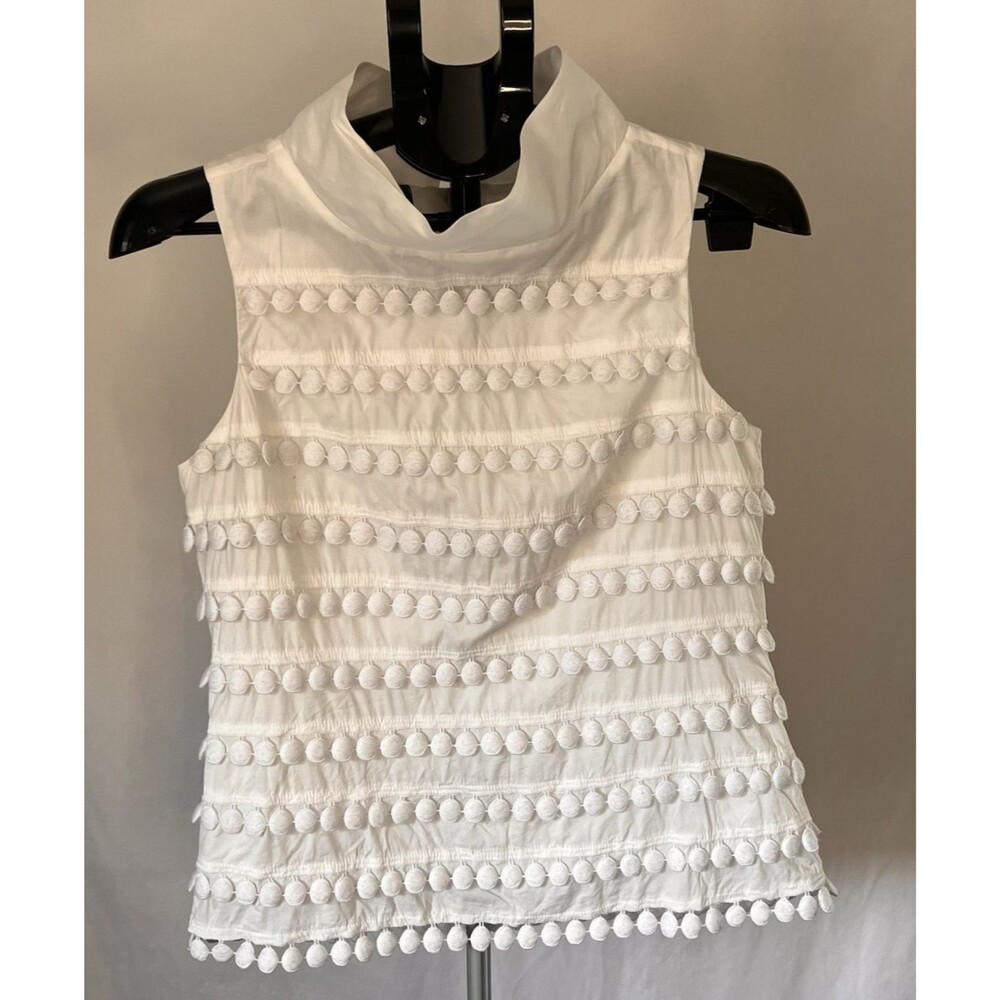J. Crew Top White Pom Pom Sleeveless Shell Blouse Lined small